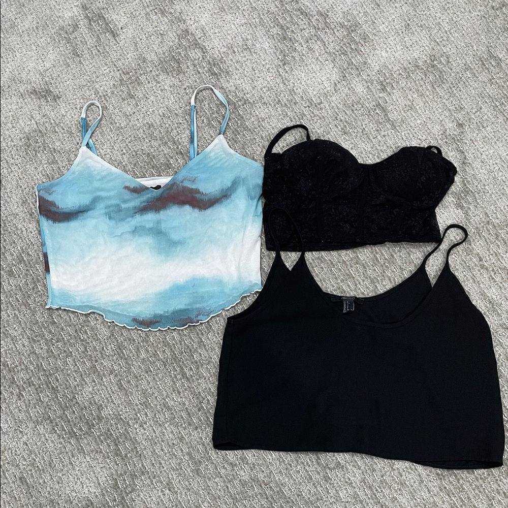 Forever 21 Camisole Trio - Blue, Black, and Lace
